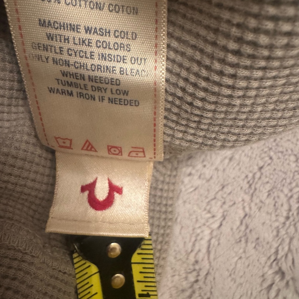 True Religion Brand‎ Jeans Gray Waffle Knit Henley Thermal Y2K USA L - Picture 10 of 11